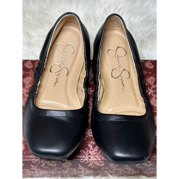 Jessica Simpson Sandaze Black Leather Slip on Travel Flat Size 5 1/2 M (36) - Picture 5 of 9
